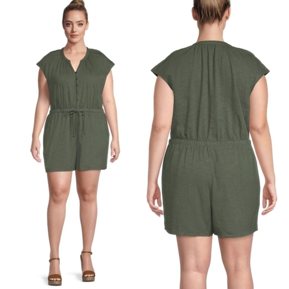 NWT Terra & Sky Plus Romper in Olive - Picture 1 of 9